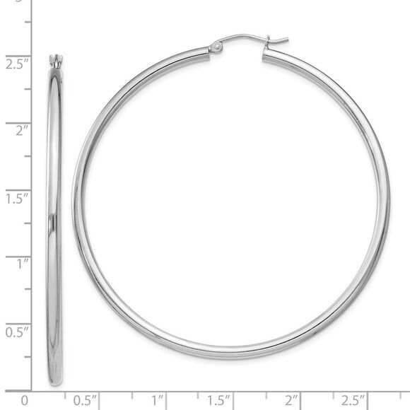 2.5mm Sterling Silver, X-Large Round Hoop Earrings, 60mm (2 3/8 In) - Picture 4 of 5